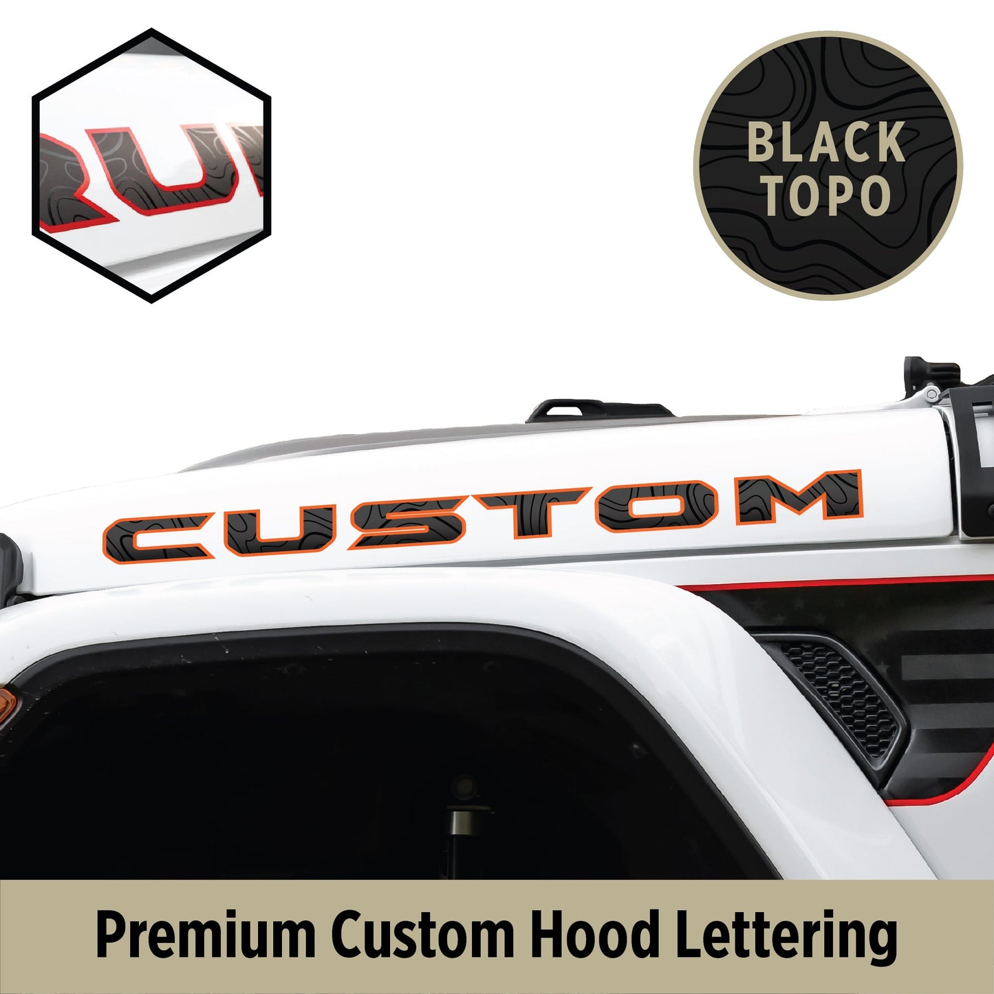 Premium Black Topo Hood Lettering | Set of 2