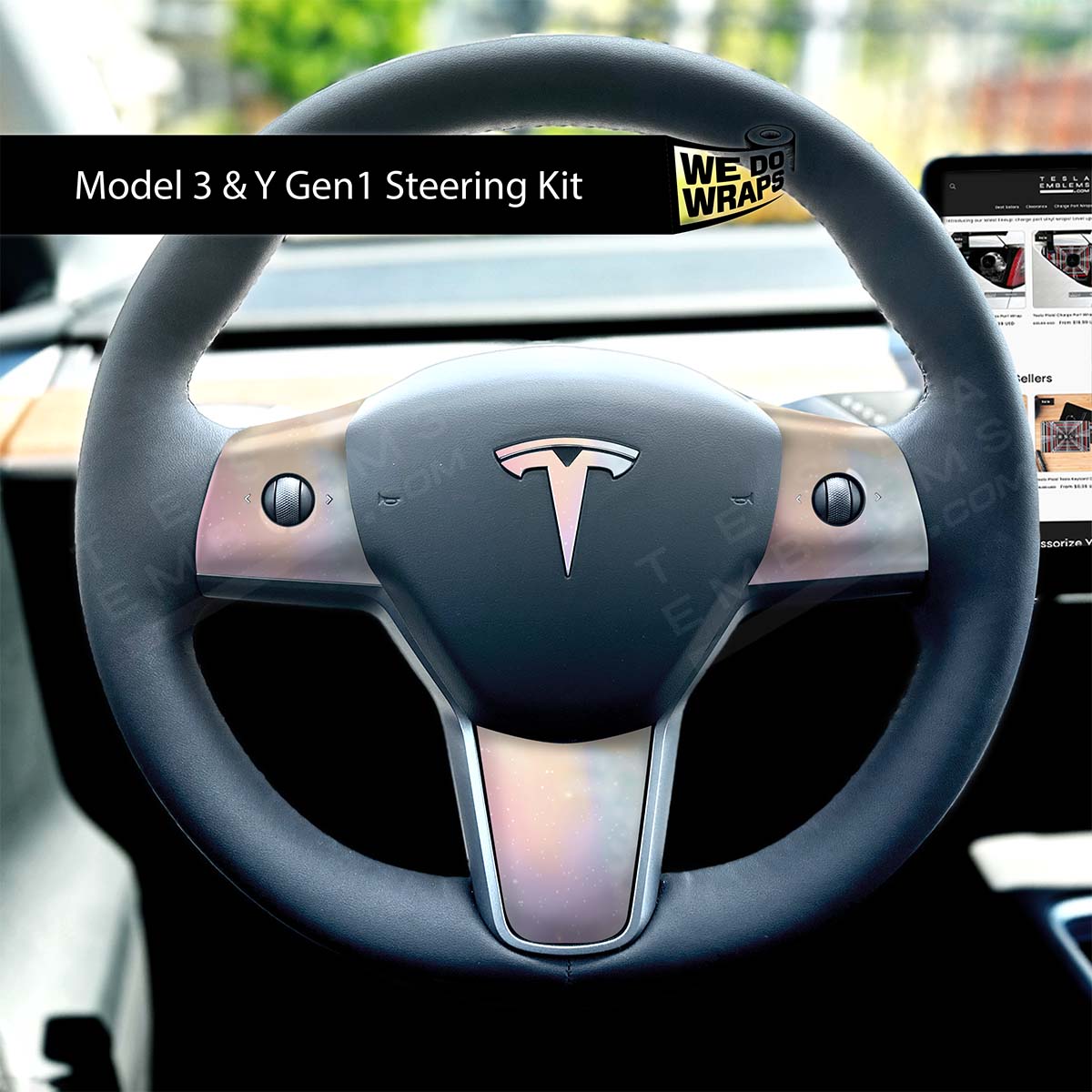 Pastel Galaxy Tesla Steering Wheel Wrap | M3 2017-Jan 2024