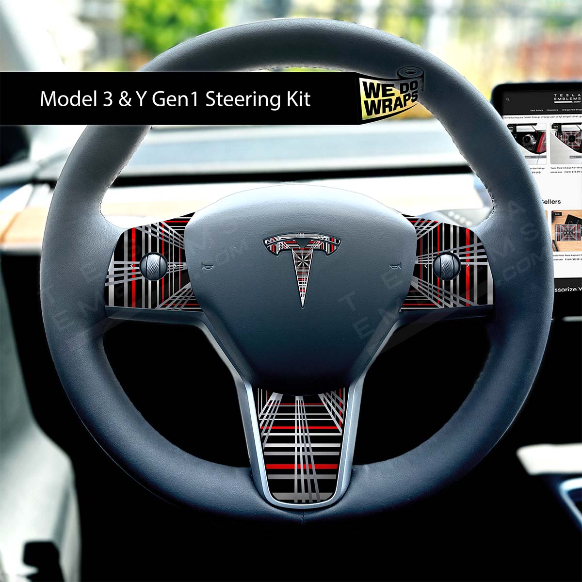 Plaid Performance Mode Tesla Steering Wheel Wrap | M3 2017-Jan 2024