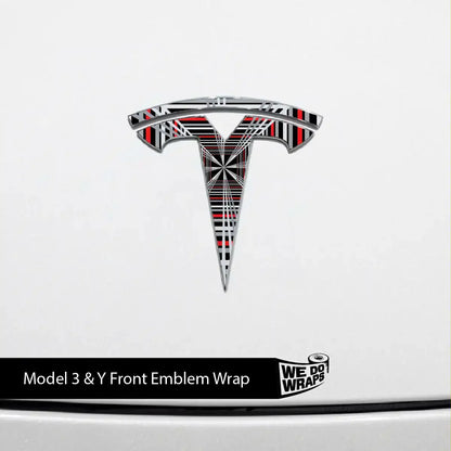 Plaid Performance Mode Tesla Emblem Decals (Front + Back) | Model 3