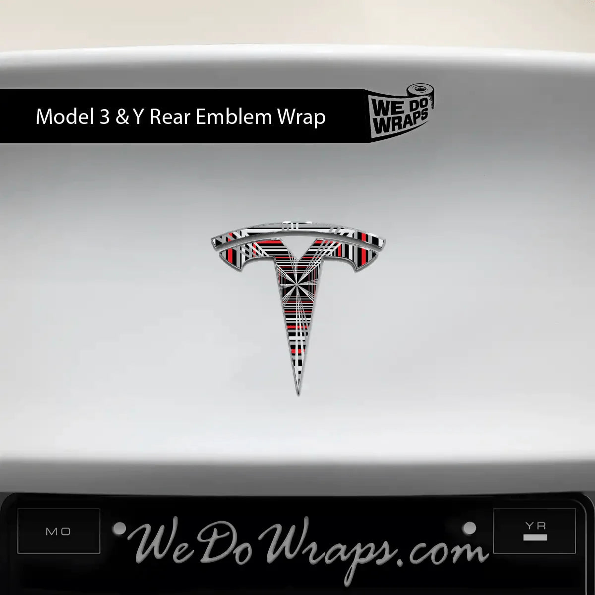 Plaid Performance Mode Tesla Emblem Decals (Front + Back) | Model 3