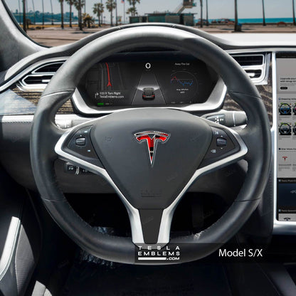 Red Plaid Tesla Steering Wheel Emblem Decal