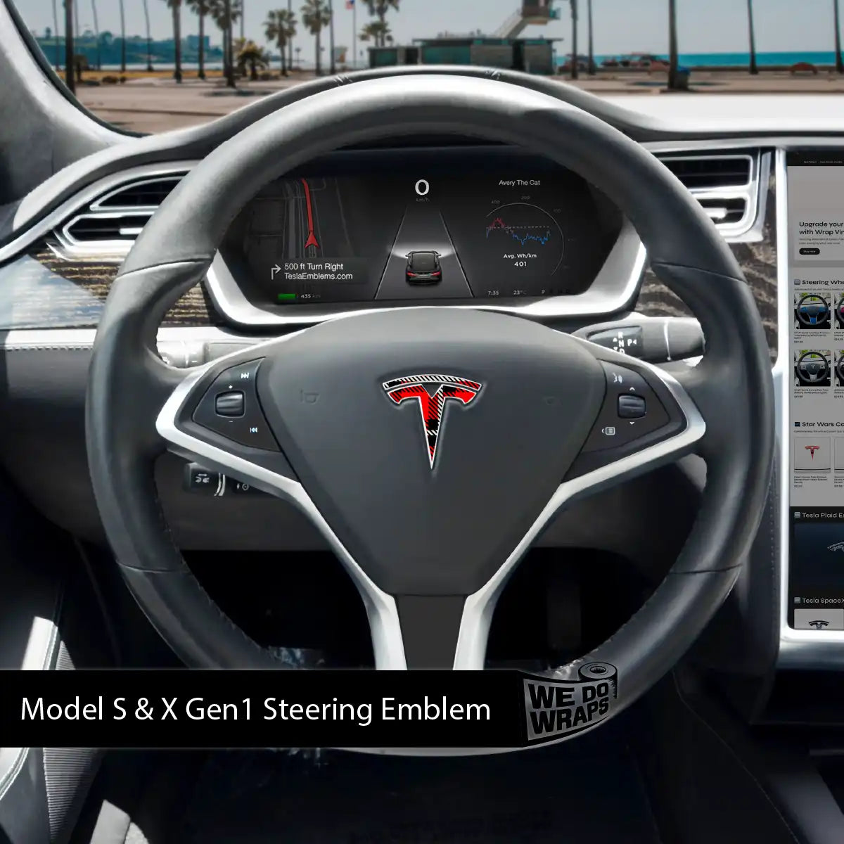 Tartan Plaid Tesla Steering Wheel Emblem Decal | Model X