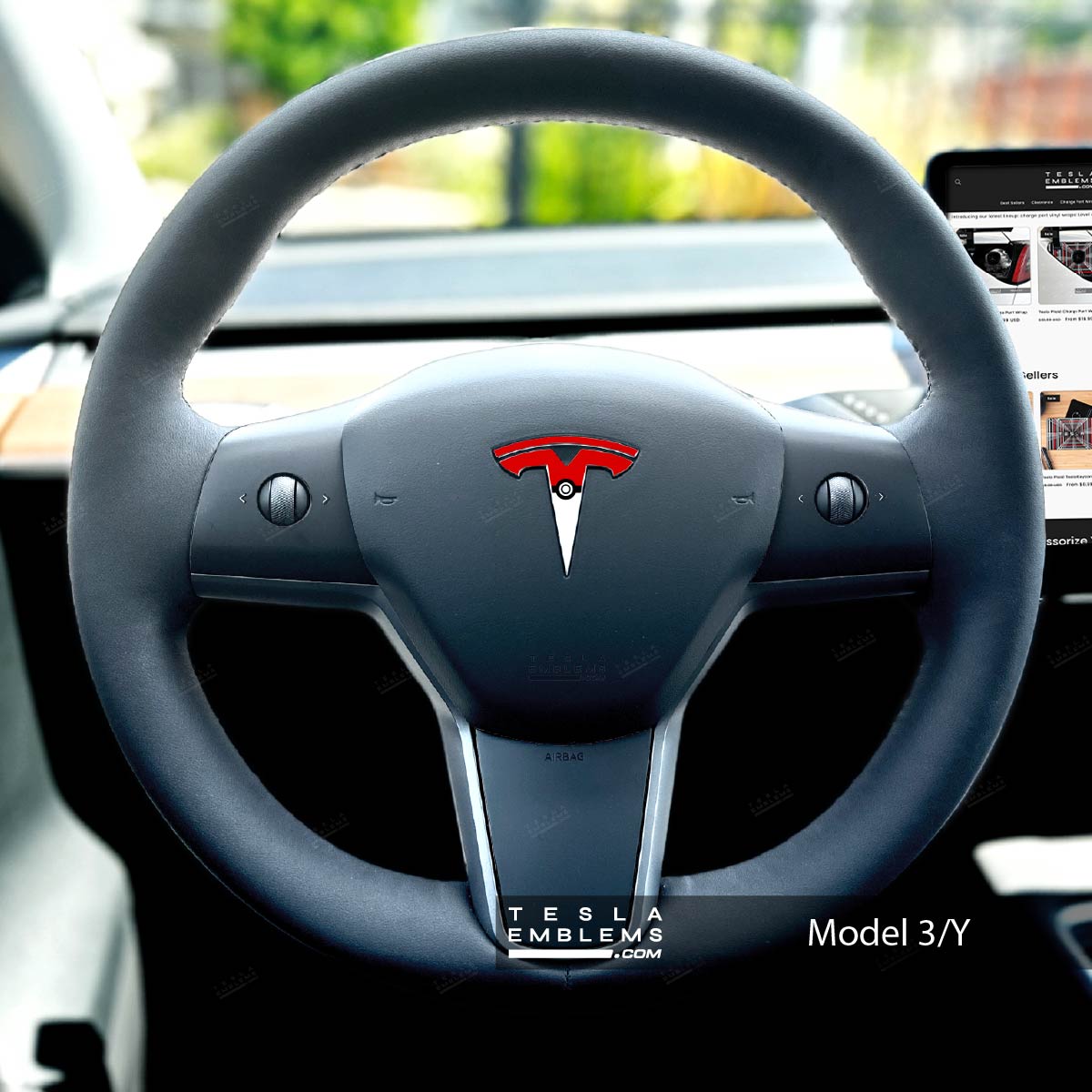 Poké Ball Tesla Steering Wheel Emblem Decal | Model 3