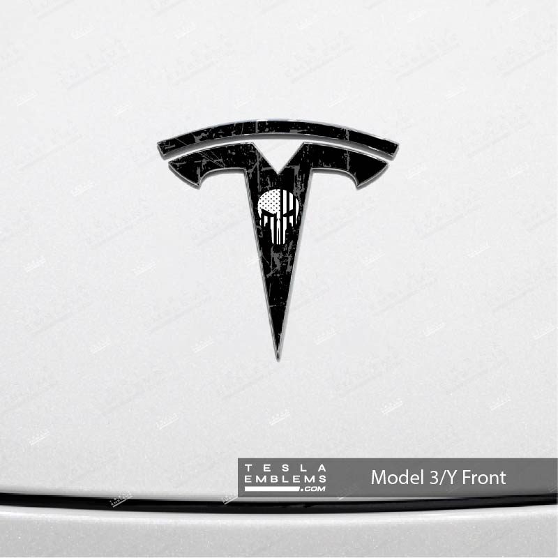 Punisher Tesla Emblem Decals (Front + Back) | Model Y