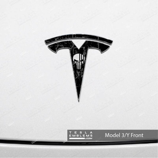 Punisher Tesla Emblem Decals (Front + Back) | Model Y