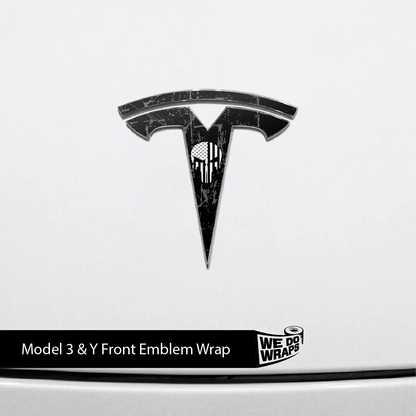 Punisher Skull Tesla Emblem Decals (Front + Back) | Model Y