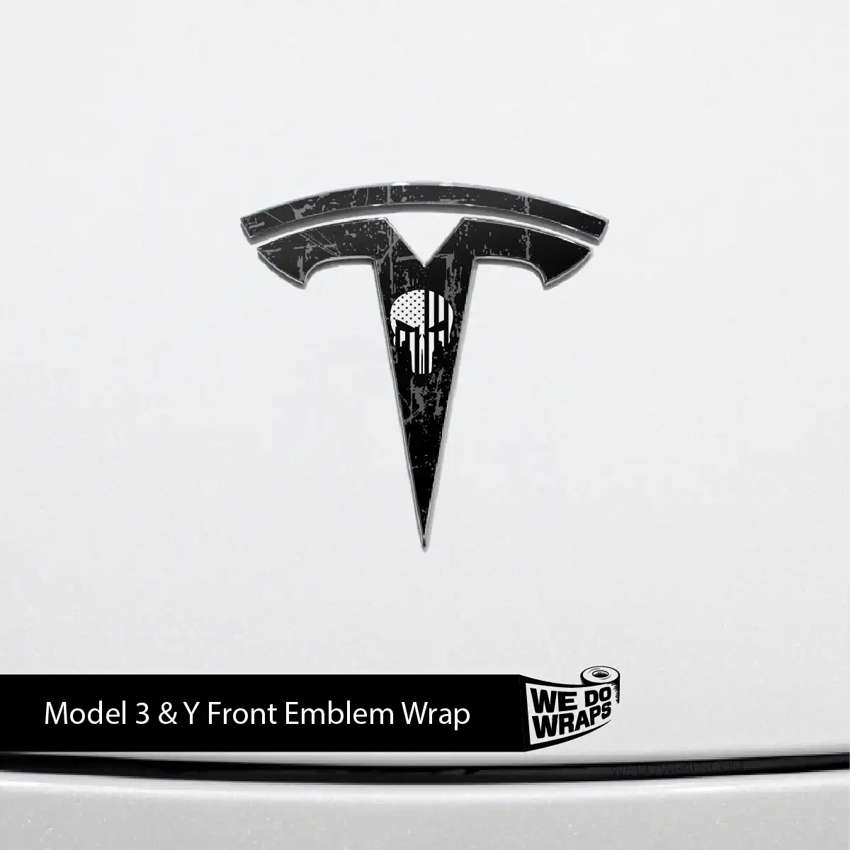 Punisher Skull Tesla Emblem Decals (Front + Back) | Model 3