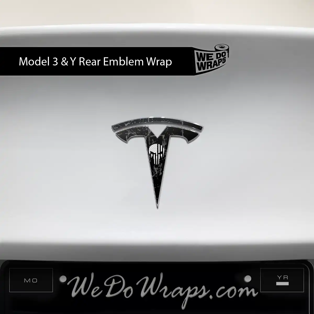 Punisher Skull Tesla Emblem Decals (Front + Back) | Model 3
