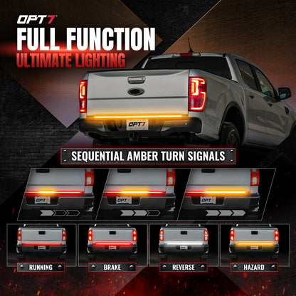 OPT7 Redline Parlux Triple Tailgate Light Bar 60" Bundle for Ford F150 18-20 Easy Connect Harness