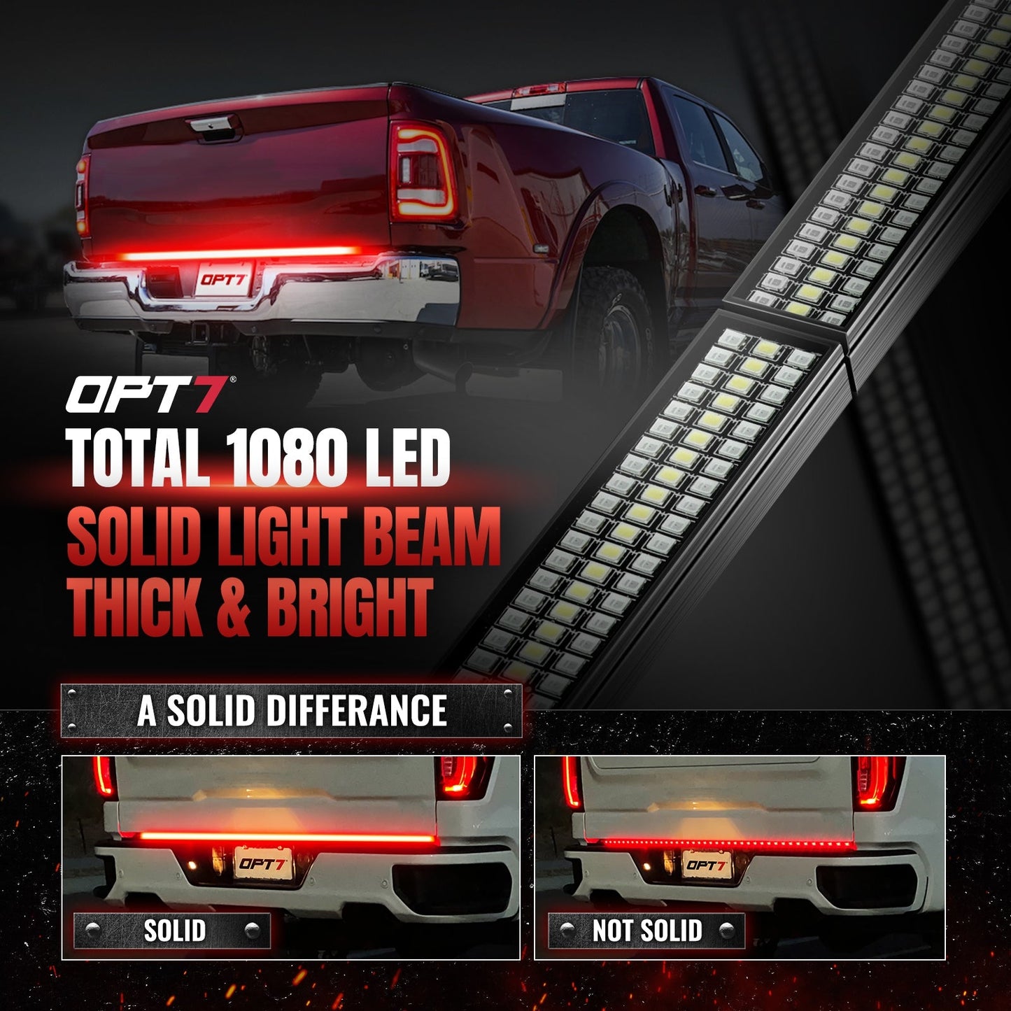 OPT7 Redline Parlux Triple Tailgate Light Bar 60" Bundle for Ford F150 15-18 Easy Connect Harness