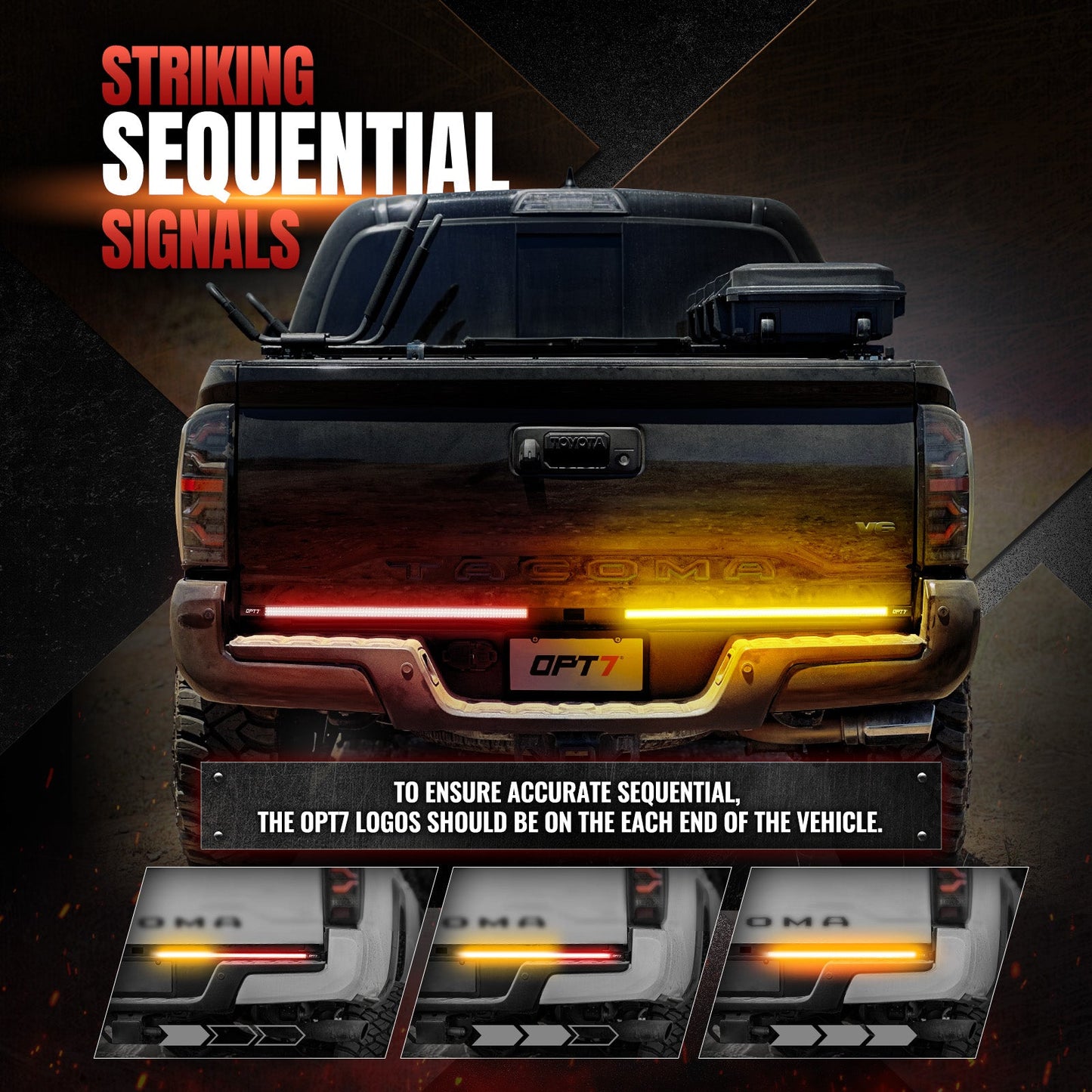 Redline Parlux Triple  Row LED Tailgate Light Bar for Tacoma with Reverse Light, Brake Light & Sequential Turn Signals