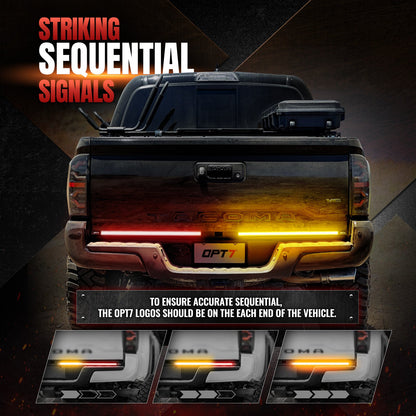 Redline Parlux Triple  Row LED Tailgate Light Bar for Tacoma with Reverse Light, Brake Light & Sequential Turn Signals