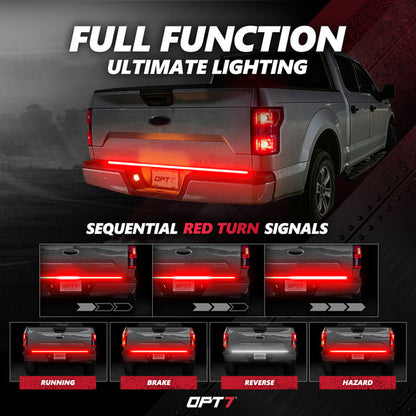 OPT7 Redline Triple Tailgate Light Bar 60" Bundle for Ford F150 18-20 Easy Connect Harness