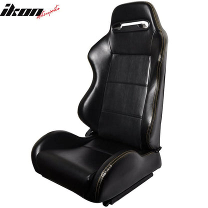 One Pair of Racing Seats JDM Black PVC Leather w/ Yellow Stitch