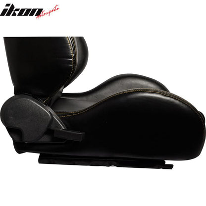 One Pair of Racing Seats JDM Black PVC Leather w/ Yellow Stitch
