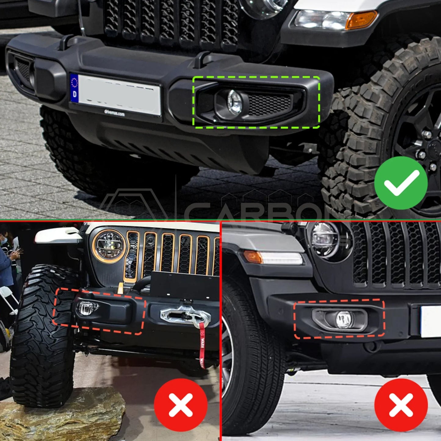 Jeep Gladiator JT & Wrangler JL Front Fog Light Frame Trim Cover – Real Dry Carbon Fiber (Glossy or Matte) 2020–Current