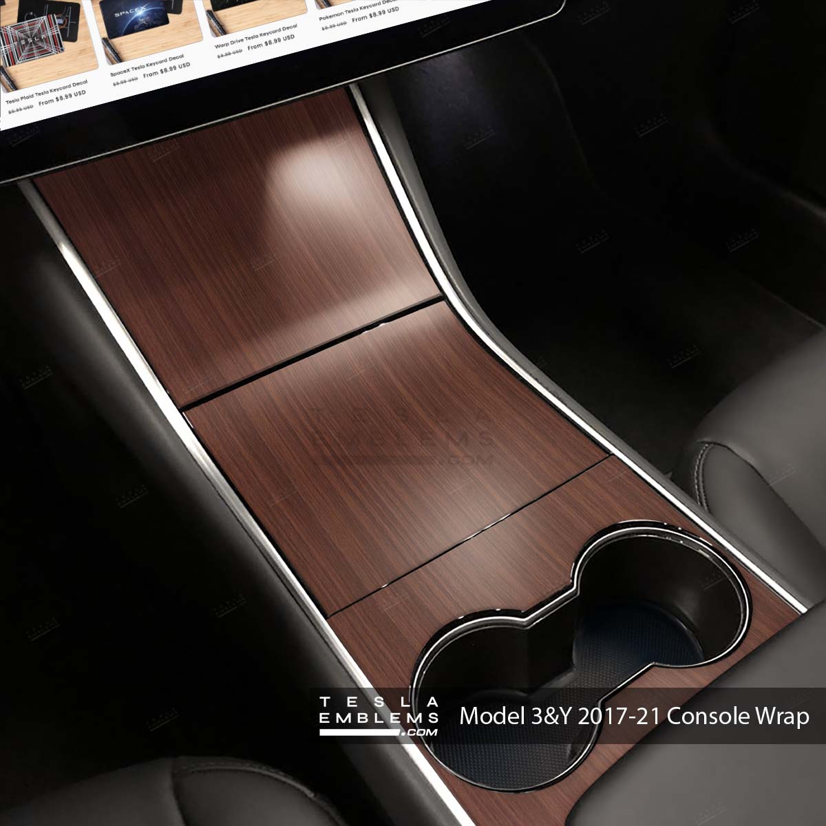 Redwood Woodgrain | Tesla Center Console Wrap Kit | Model Y ’19-20