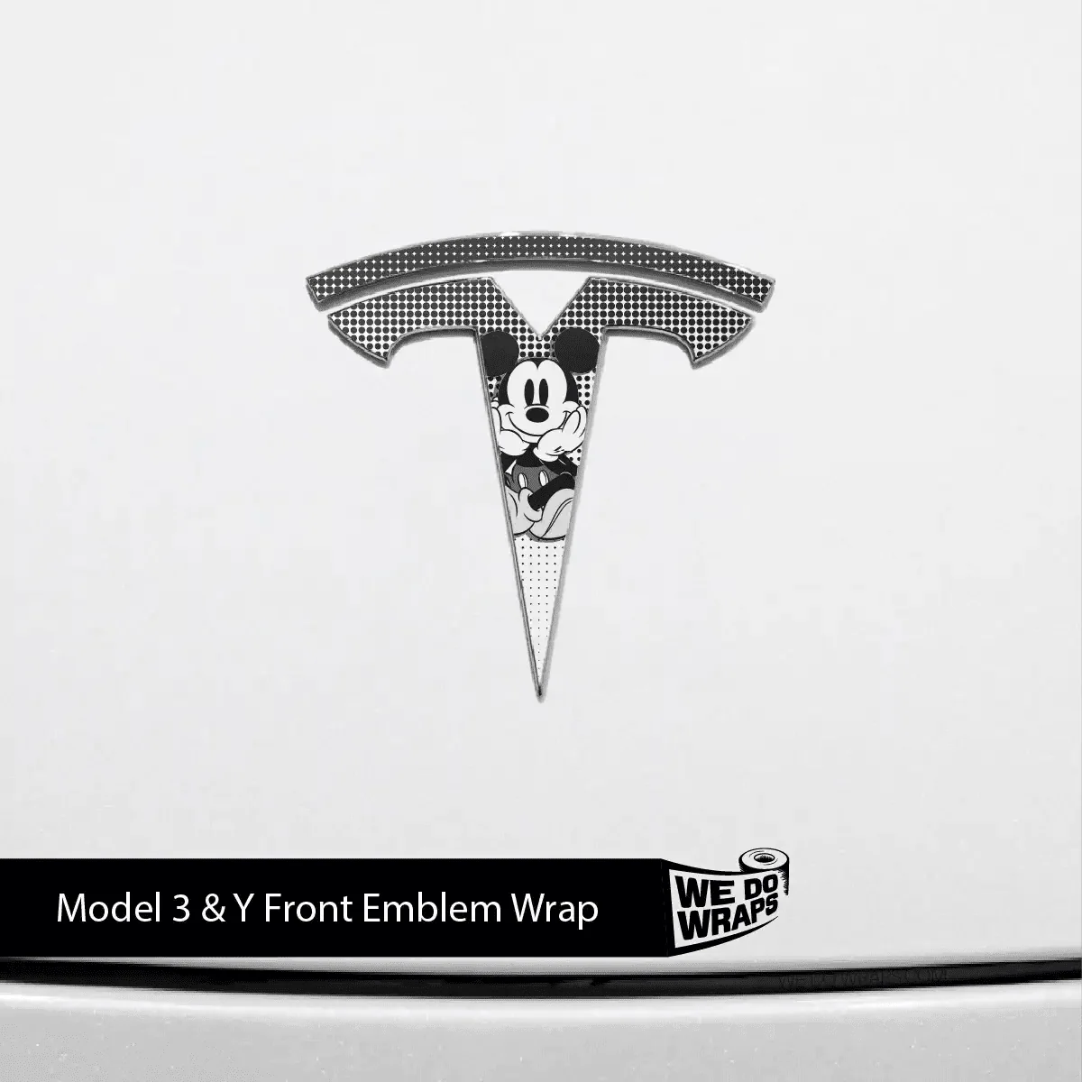 Retro Mouse Tesla Emblem Decals (Front + Back) | Model 3