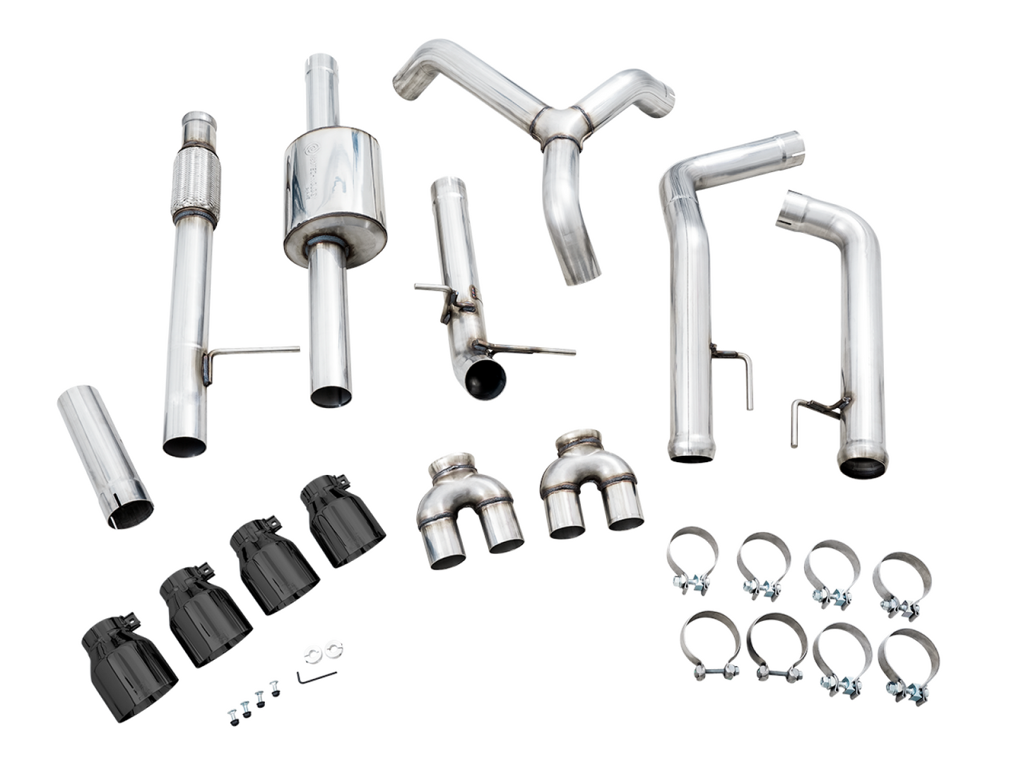 AWE Tuning 0FG Catback Split Rear Exit Exhaust for 4th Gen Silverado/Sierra 1500 5.3L (With Bumper Cutouts) - Quad Diamond Black Tips 3015-43202