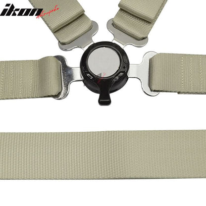 Pair Of White Light Silver 4 Point Harness Camlock Racing Seat Belts