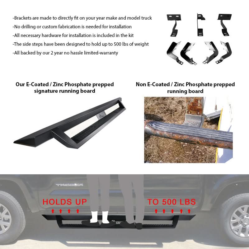2007-2021 Toyota Tundra Double Cab IKON V1 Black Running Boards Steel