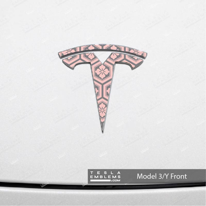 Sakura Hex Tesla Emblem Decals (Front + Back) | Model Y