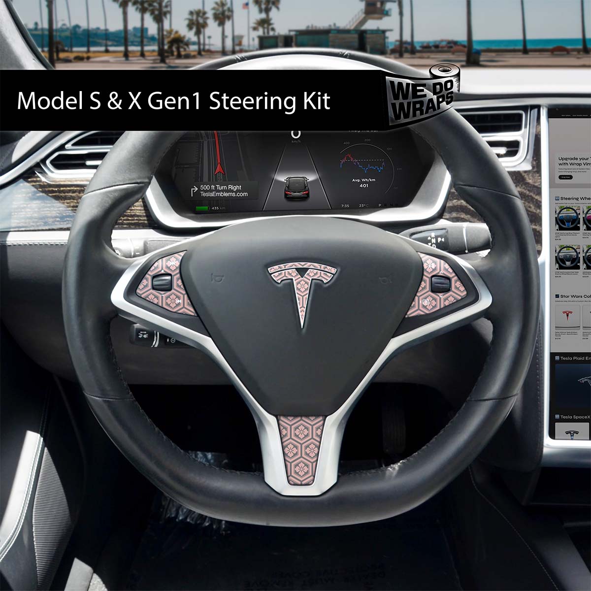 Sakura Hex Tesla Steering Wheel Wrap | Model S