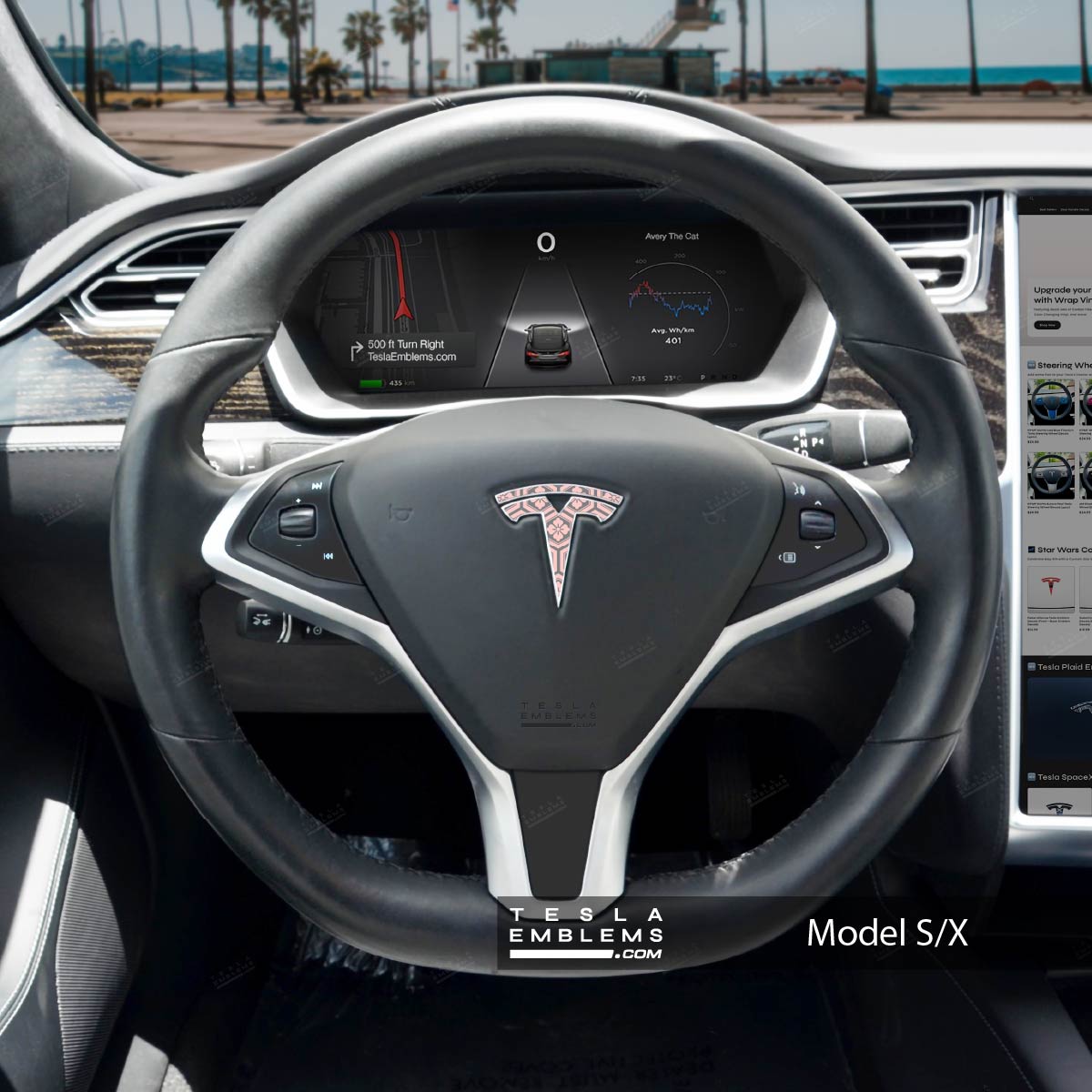 Sakura Hex Tesla Steering Wheel Wrap | Model X