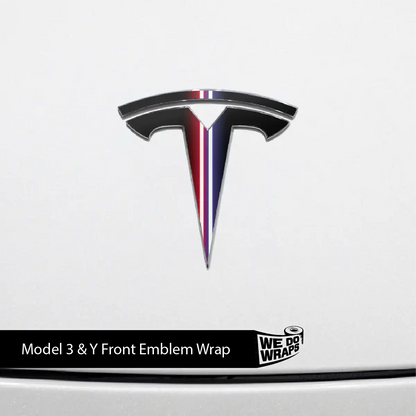 Side by Side Laser Sword Tesla Emblem Decals (Front + Back) | Model 3