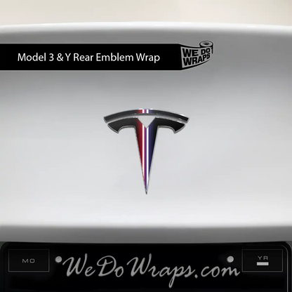 Side by Side Laser Sword Tesla Emblem Decals (Front + Back) | Model 3