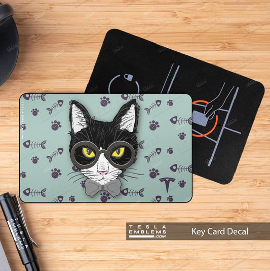 Smart Tuxedo Cat Tesla Keycard Decal