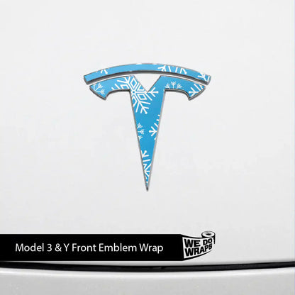 Snowflake Tesla Emblem Decals (Front + Back Emblem Decals) | Model Y