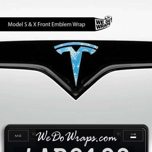Snowflake Tesla Emblem Decals (Front + Back Emblem Decals) | Model S