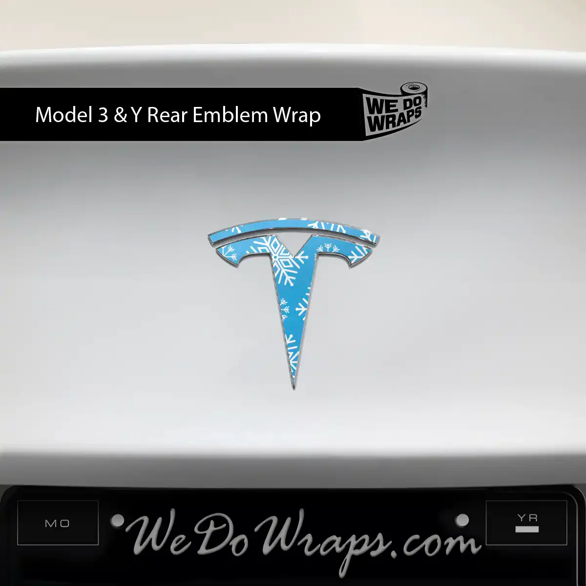 Snowflake Tesla Emblem Decals (Front + Back Emblem Decals) | Model Y
