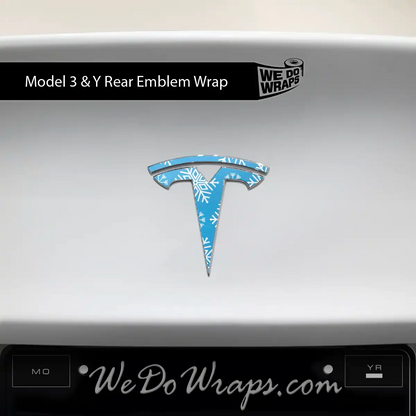 Snowflake Tesla Emblem Decals (Front + Back Emblem Decals) | Model Y