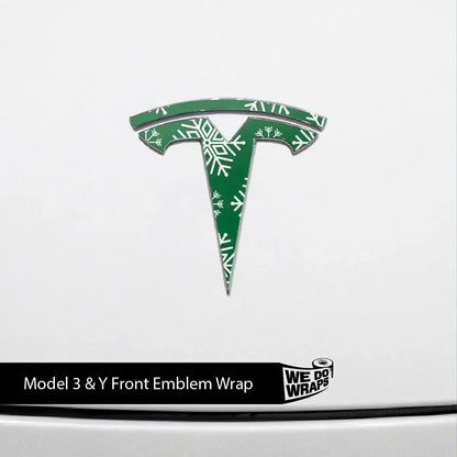 Snowflake Tesla Emblem Decals (Front + Back Emblem Decals) | Model Y