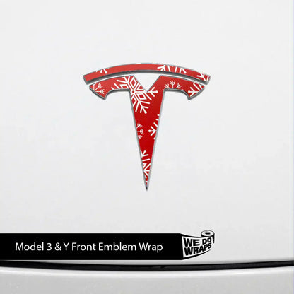 Snowflake Tesla Emblem Decals (Front + Back Emblem Decals) | Model Y