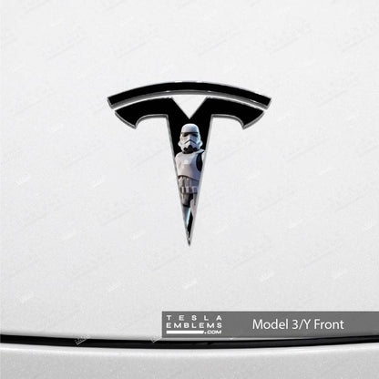 Storm Trooper Tesla Emblem Decals (Front + Back) | Model Y
