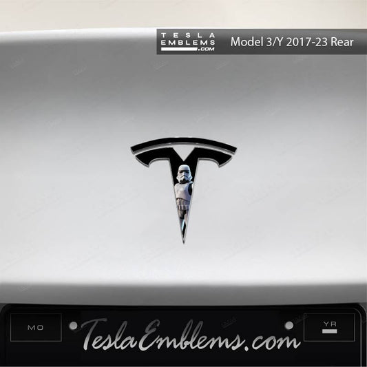 Storm Trooper Tesla Emblem Decals (Front + Back) | Model 3