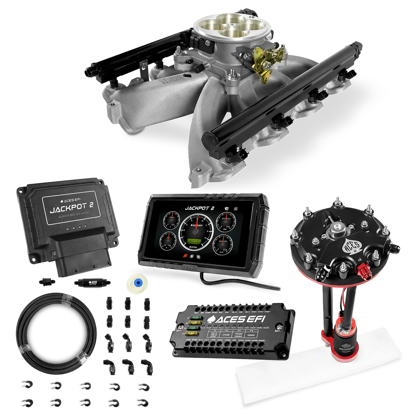 Jackpot 2 LS EFI System - Master Kit with Tank Conversion Pump Module with Internal Regulator + 20' PTFE Hose Kit
