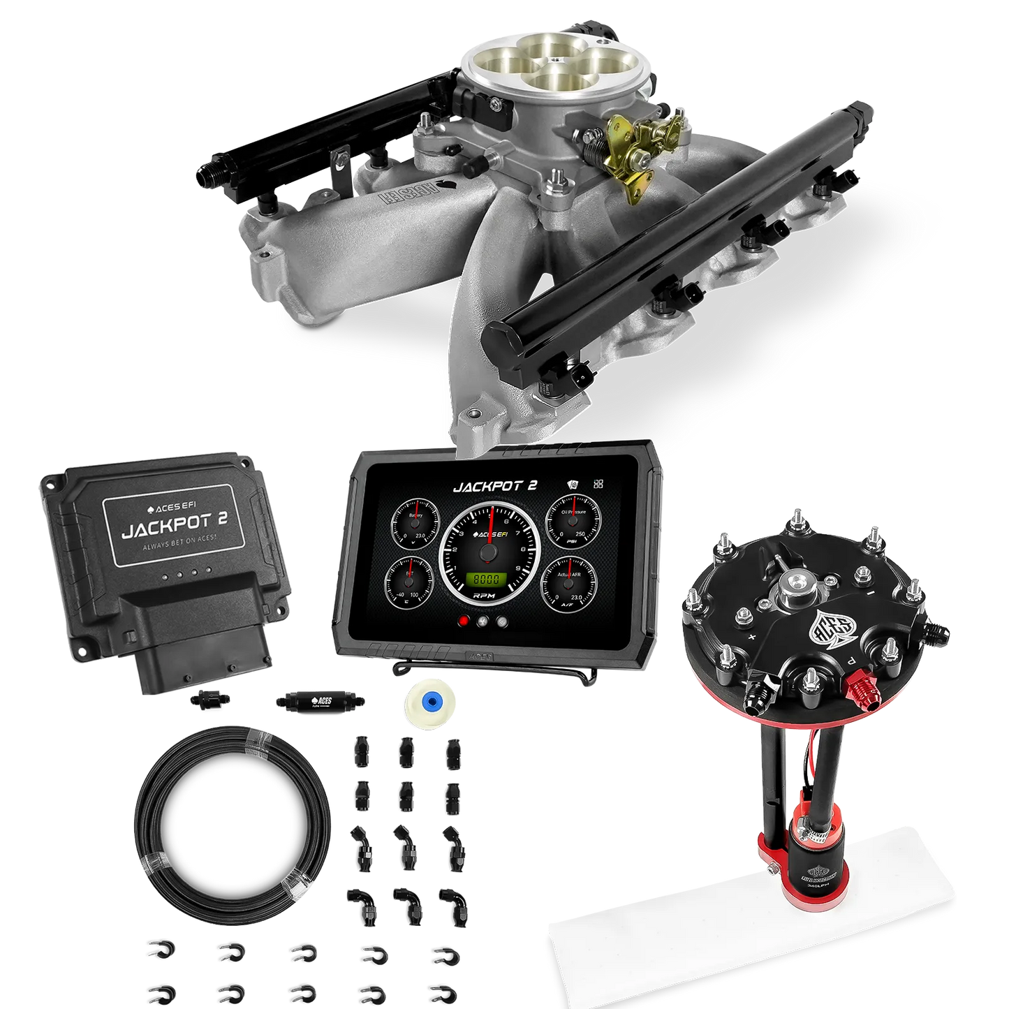 Jackpot 2 LS EFI System - Master Kit with Tank Conversion Pump Module with Internal Regulator + 20' PTFE Hose Kit