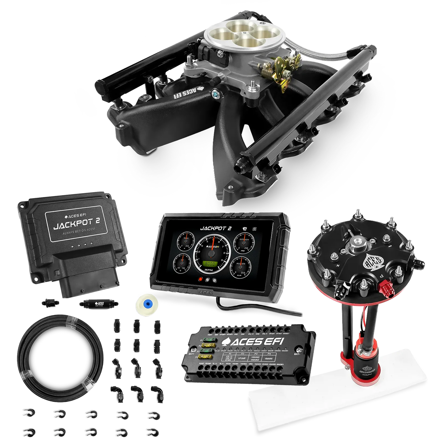 Jackpot 2 LS EFI System - Master Kit with Tank Conversion Pump Module with Internal Regulator + 20' PTFE Hose Kit