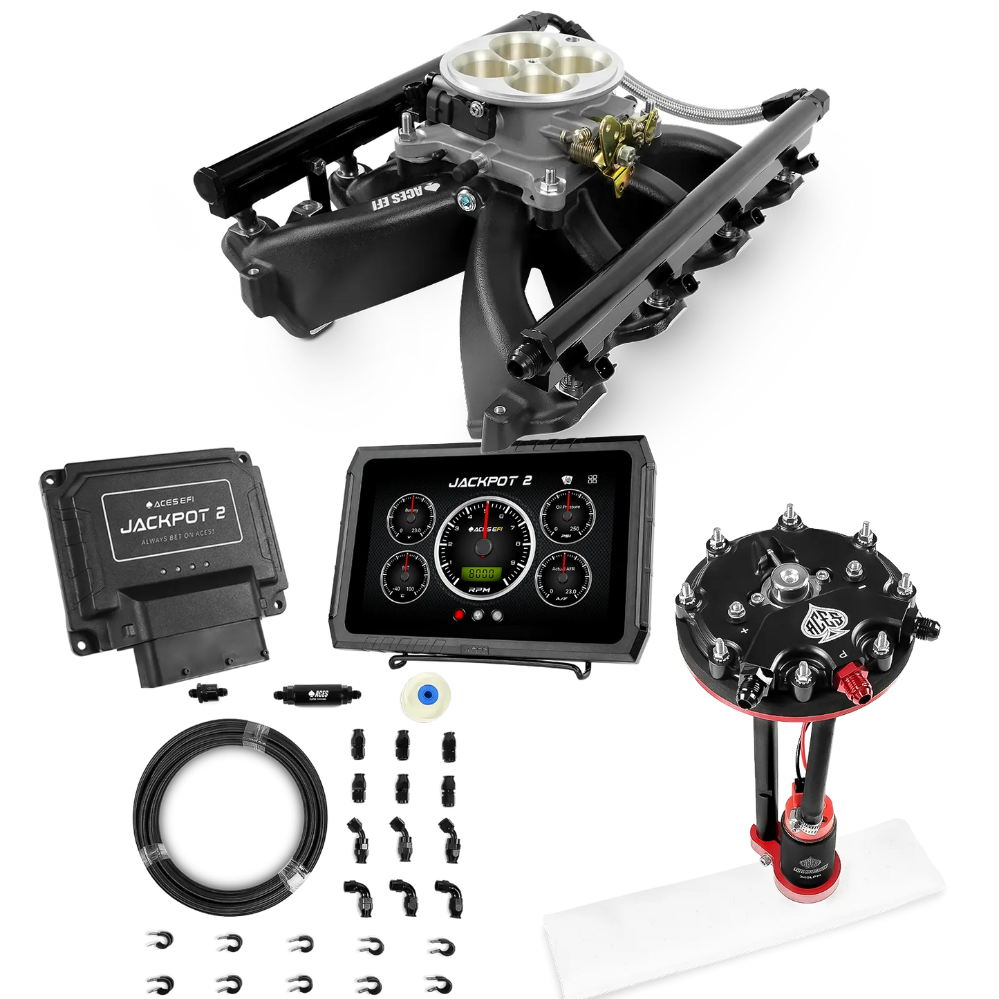 Jackpot 2 LS EFI System - Master Kit with Tank Conversion Pump Module with Internal Regulator + 20' PTFE Hose Kit