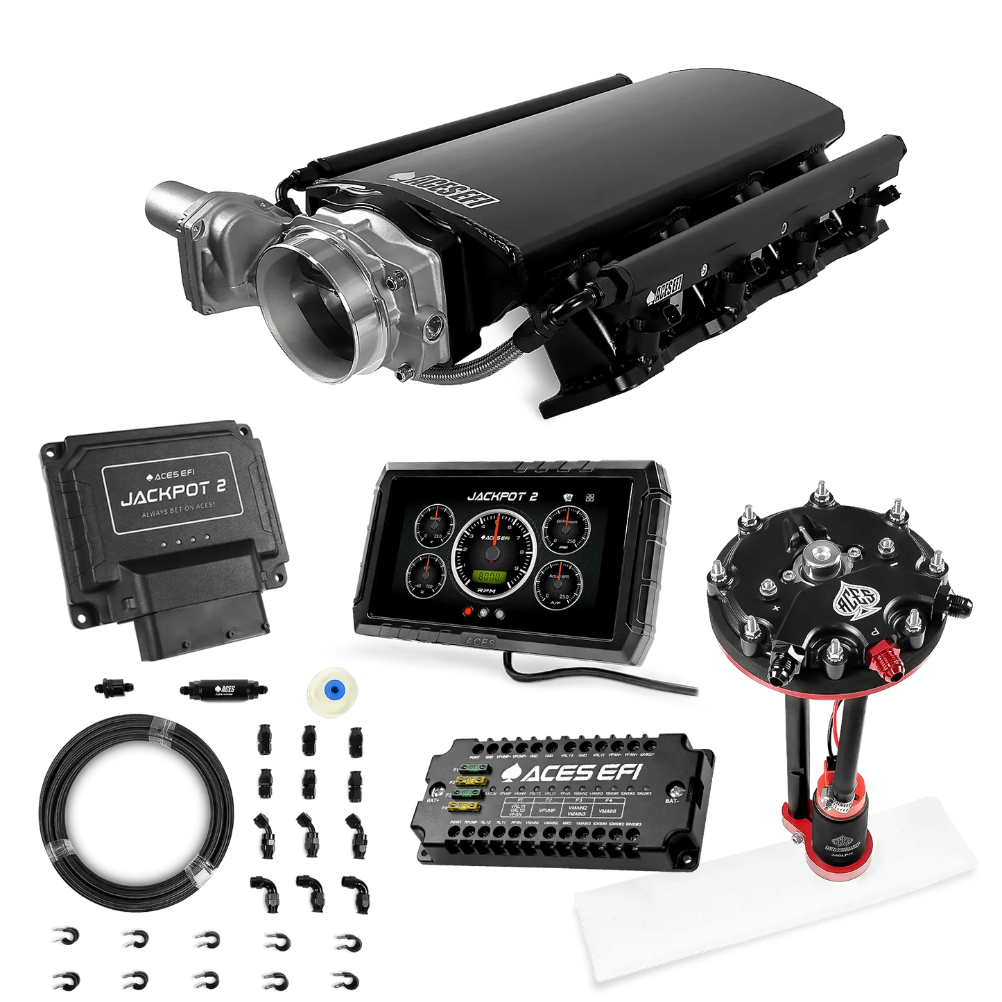 Jackpot 2 LS EFI System - Master Kit with Tank Conversion Pump Module with Internal Regulator + 20' PTFE Hose Kit