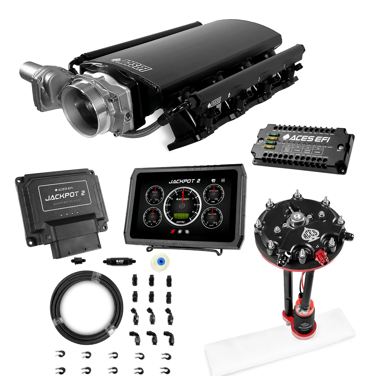 Jackpot 2 LS EFI System - Master Kit with Tank Conversion Pump Module with Internal Regulator + 20' PTFE Hose Kit