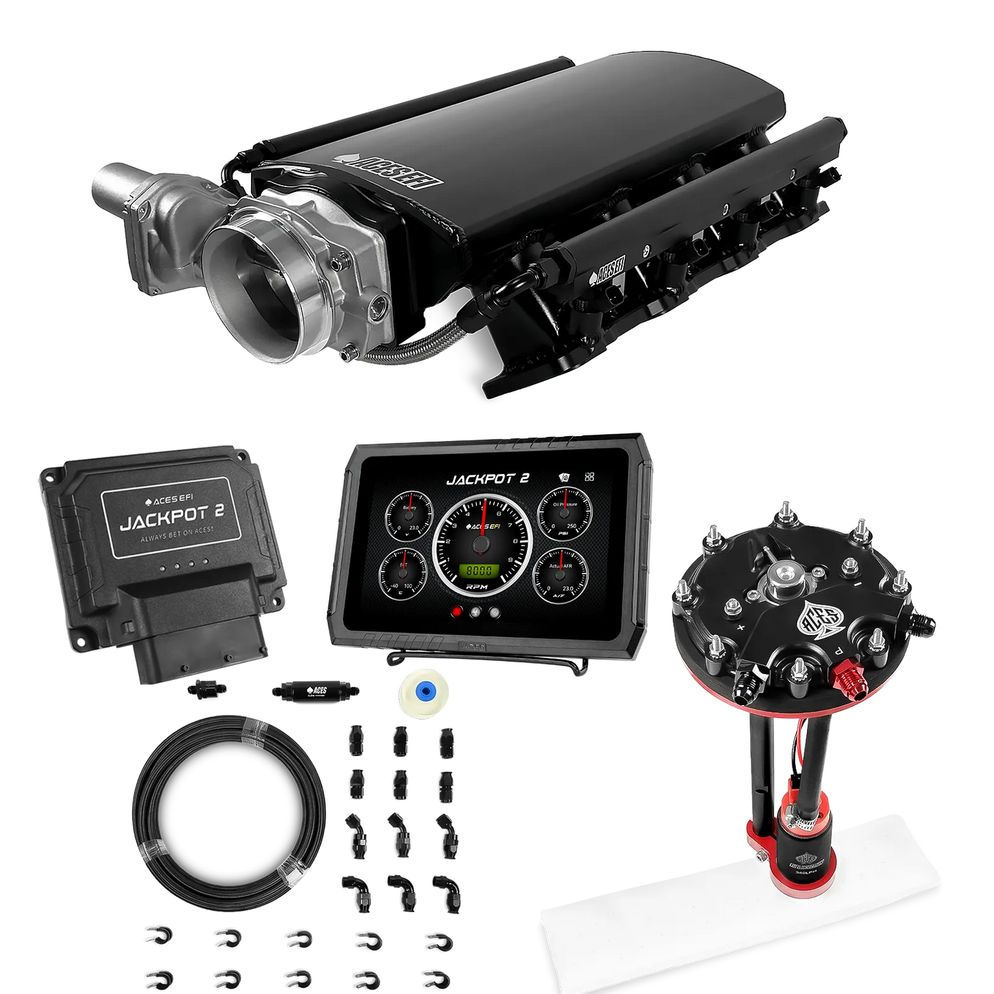 Jackpot 2 LS EFI System - Master Kit with Tank Conversion Pump Module with Internal Regulator + 20' PTFE Hose Kit