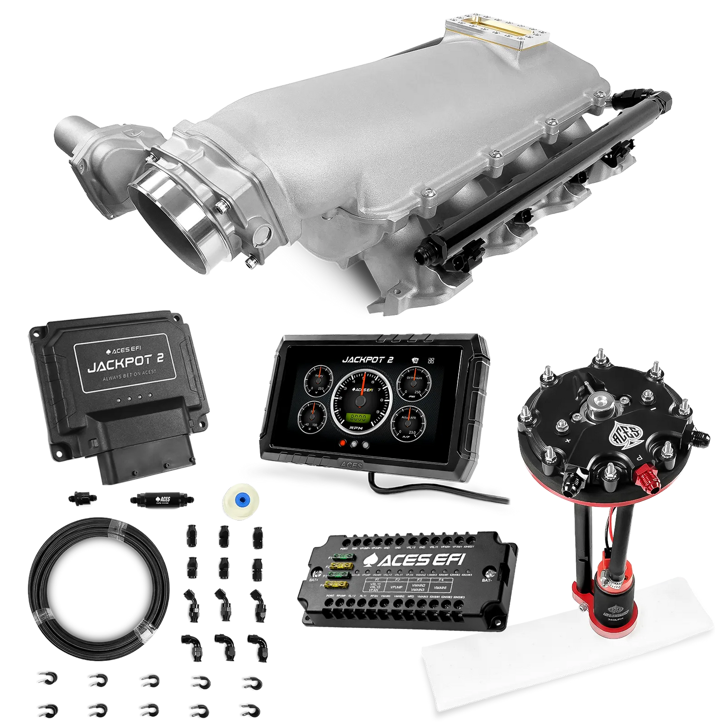 Jackpot 2 LS EFI System - Master Kit with Tank Conversion Pump Module with Internal Regulator + 20' PTFE Hose Kit