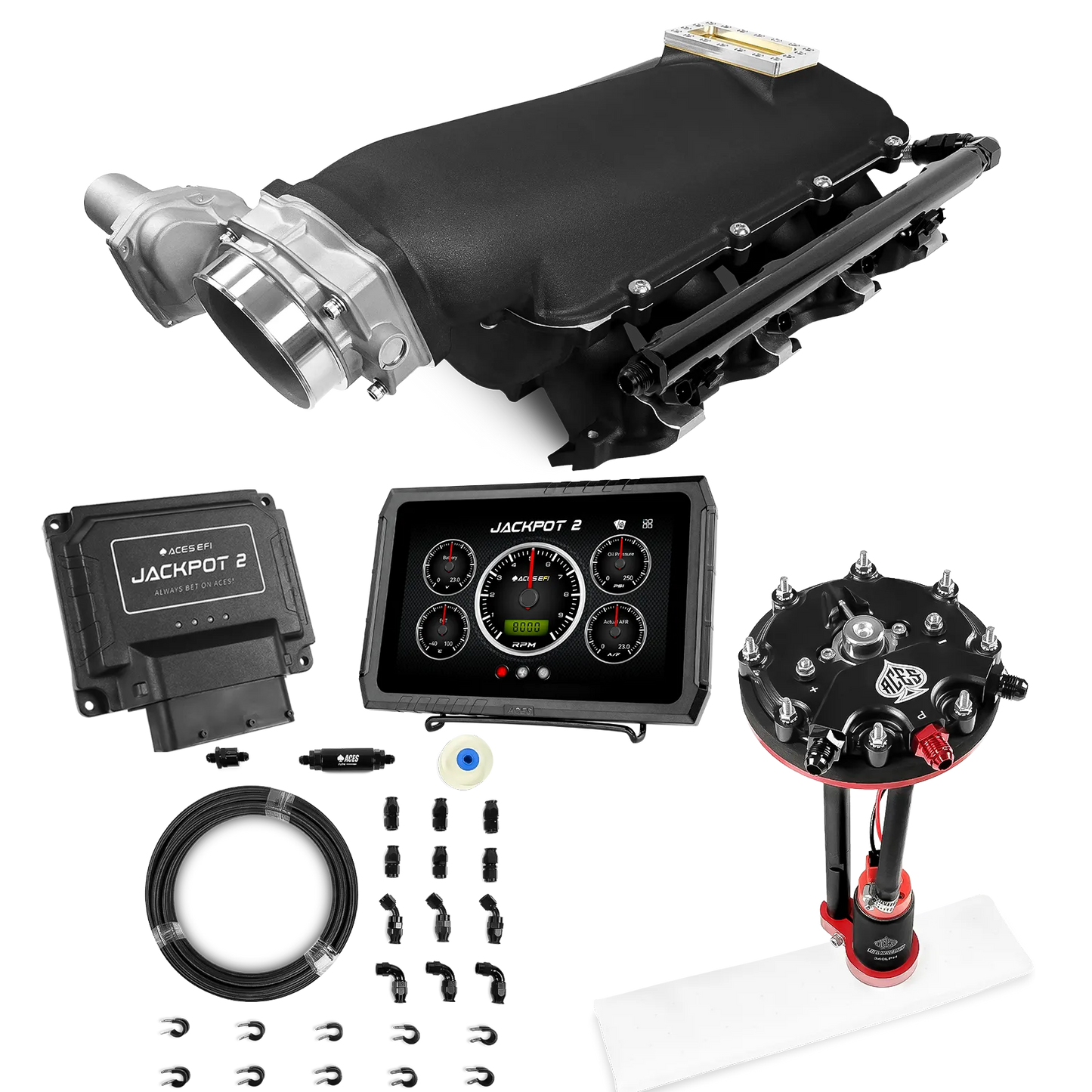 Jackpot 2 LS EFI System - Master Kit with Tank Conversion Pump Module with Internal Regulator + 20' PTFE Hose Kit