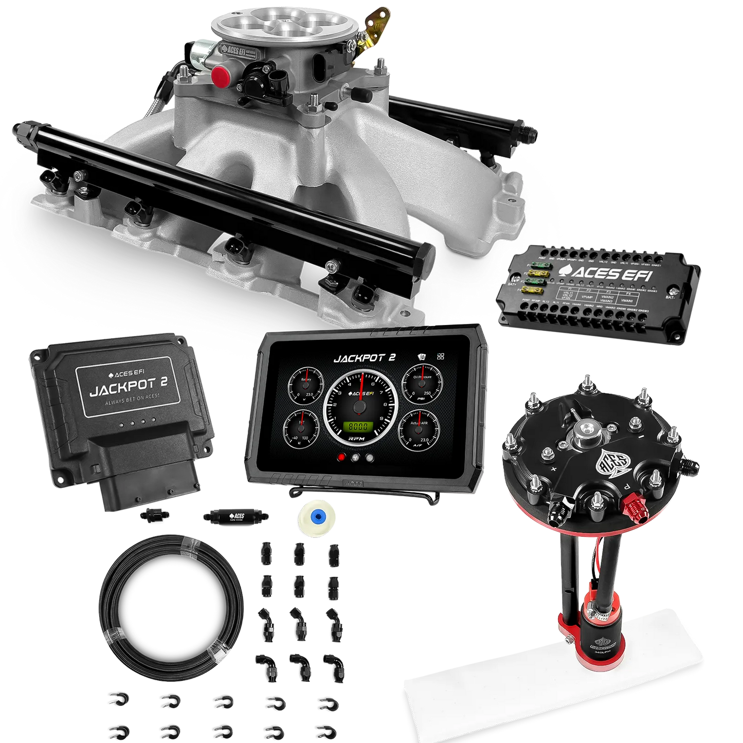 Jackpot 2 LS EFI System - Master Kit with Tank Conversion Pump Module with Internal Regulator + 20' PTFE Hose Kit
